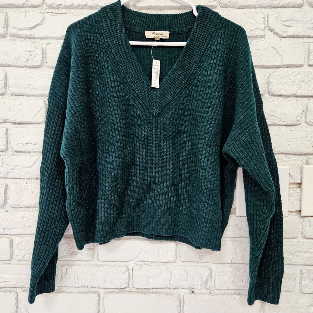 Madewell green cashmere v-neck sweater (sz Large)